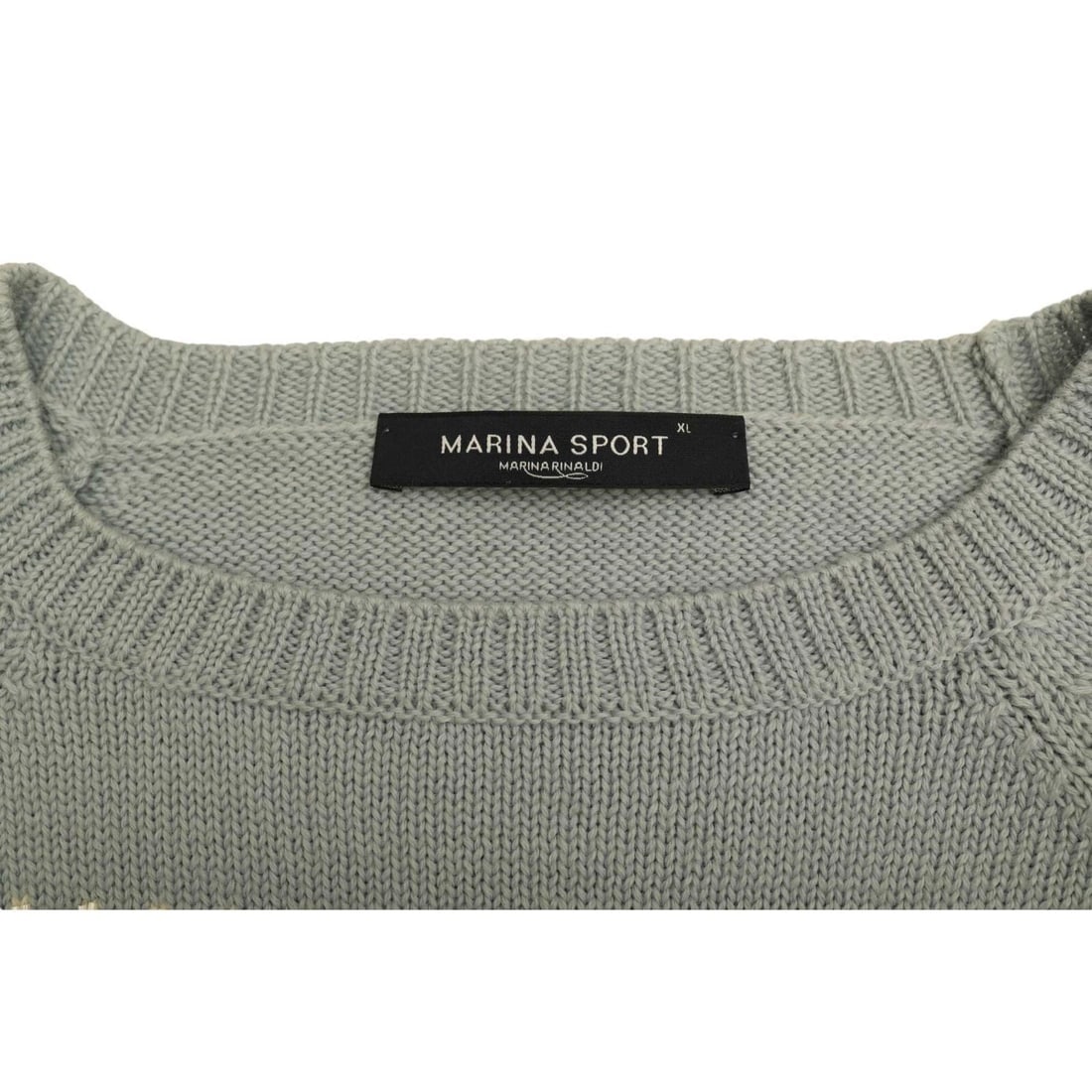 Marina Rinaldi Sport Beige Blue Woolen Sweater Long Sleeves Beaded Top size XL - 4