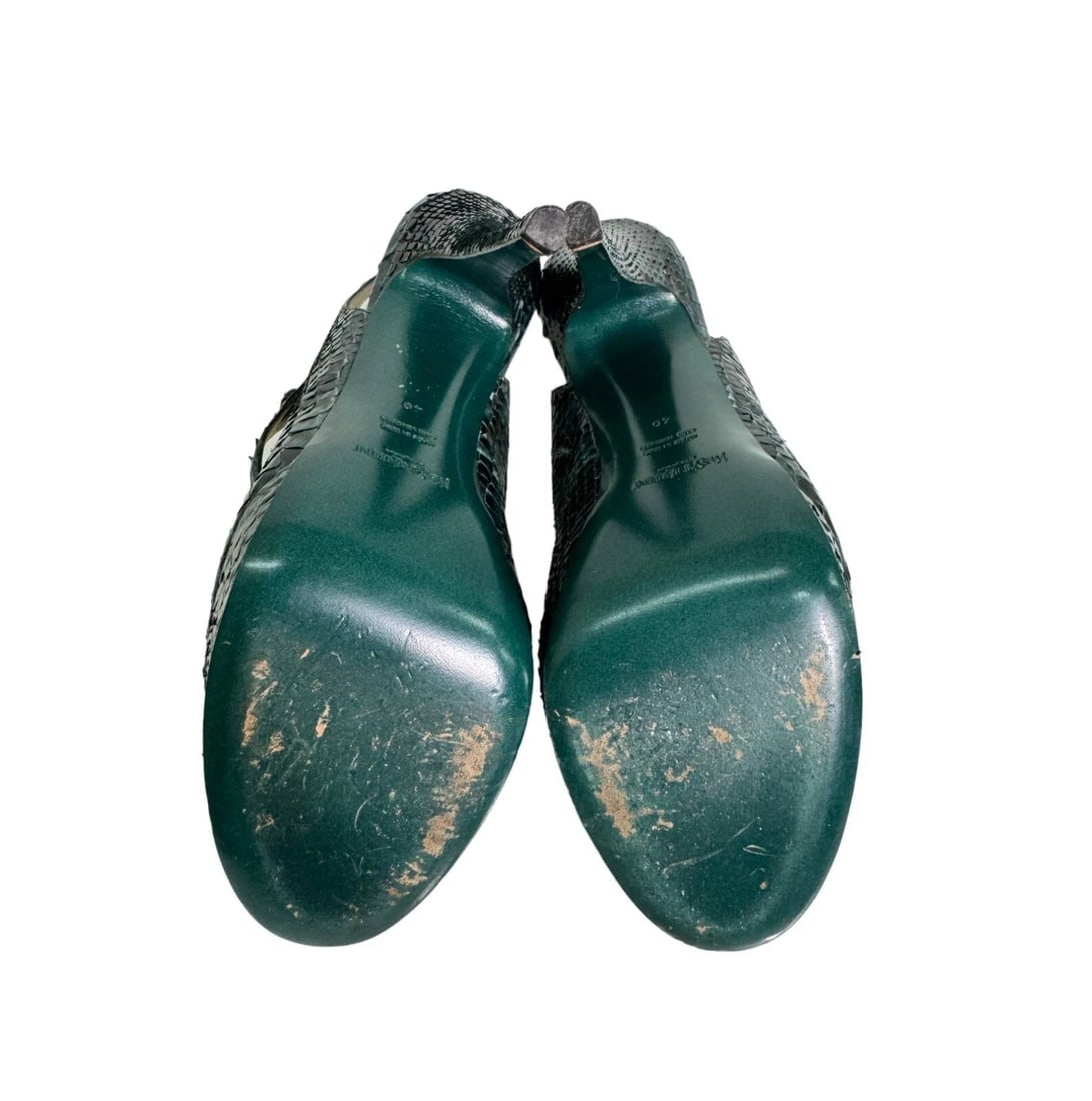 Yves Saint Laurent YSL Teal Snakeskin Leather Strappy Open Toe Sandal Heels 40 - 4