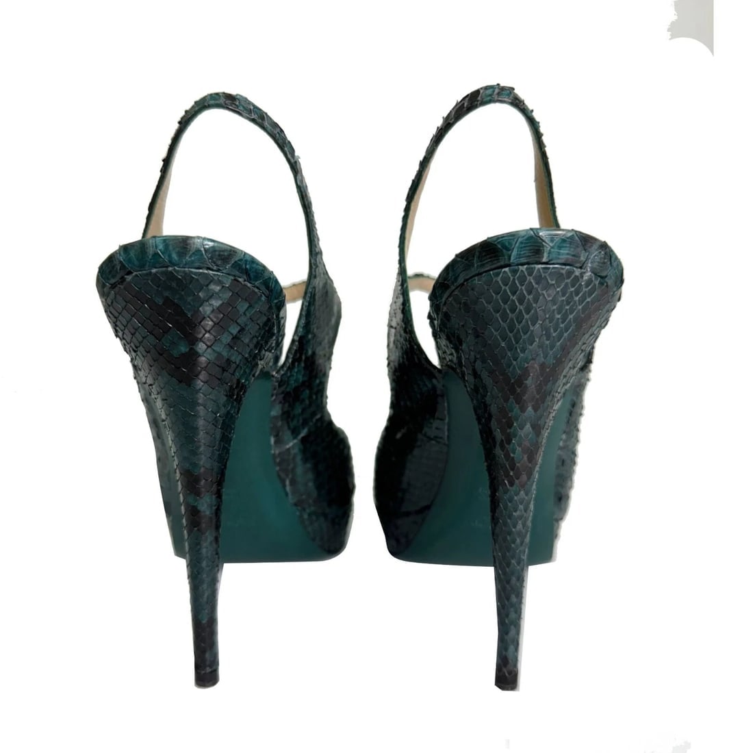 Yves Saint Laurent YSL Teal Snakeskin Leather Strappy Open Toe Sandal Heels 40 - 8