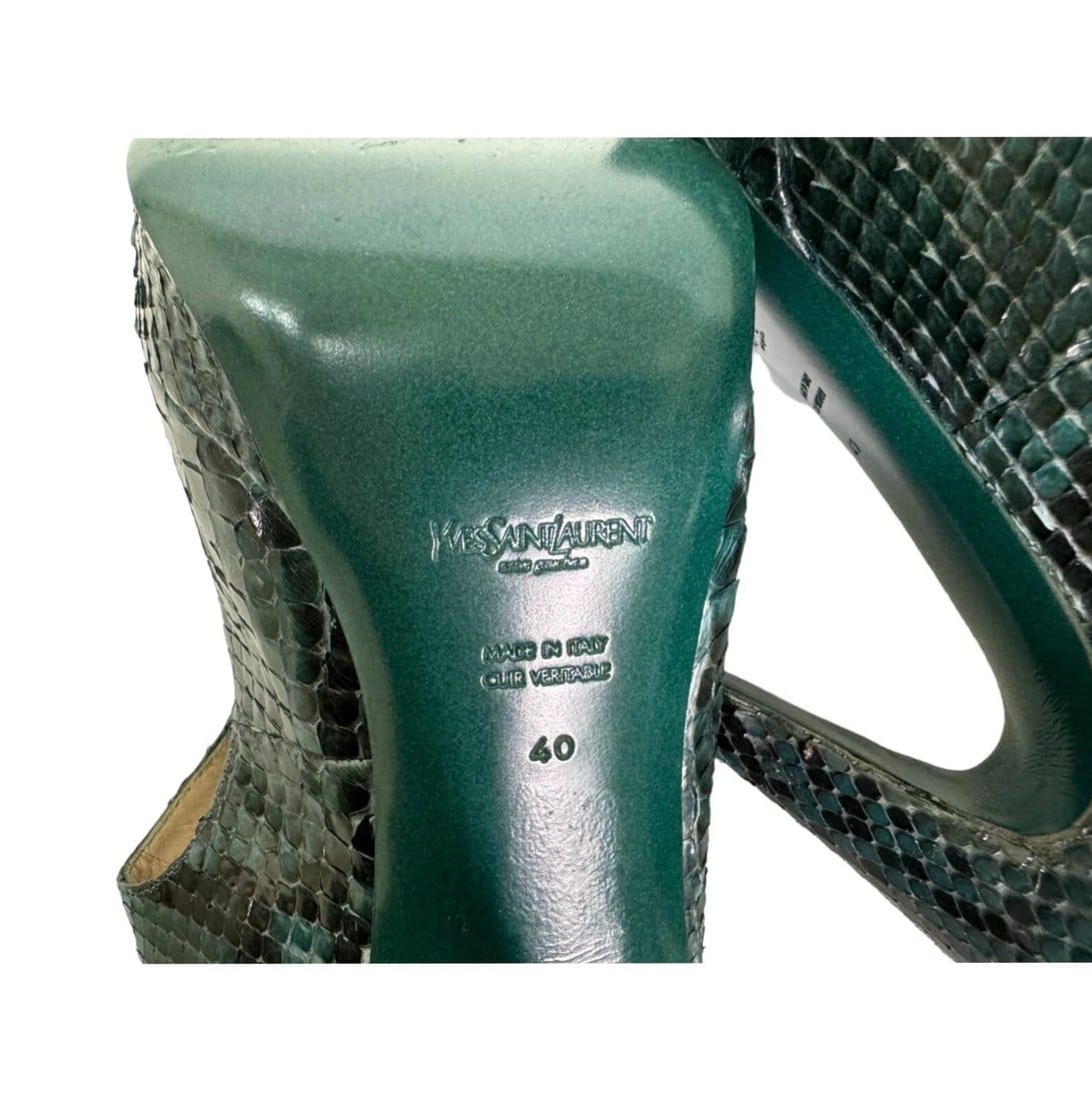 Yves Saint Laurent YSL Teal Snakeskin Leather Strappy Open Toe Sandal Heels 40 - 9