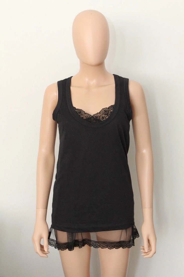 SACAI LUCK SIZE 2 LINEN BLEND LACE SEXY SHIRT TANK - 2
