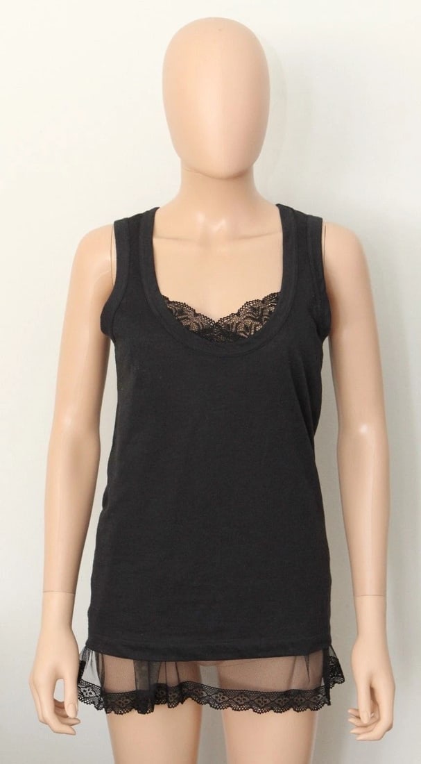 SACAI LUCK SIZE 2 LINEN BLEND LACE SEXY SHIRT TANK - 3