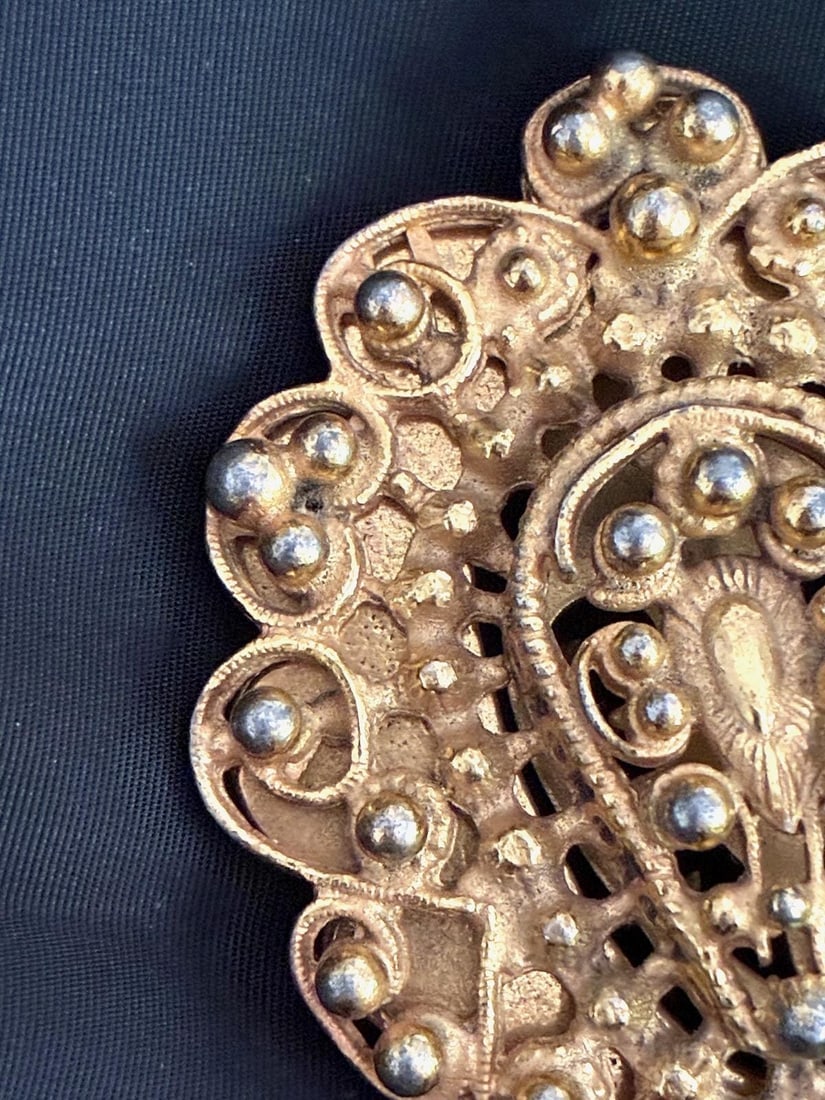 Vintage 1940s Dress Coat Clip Ornate Brass - 2