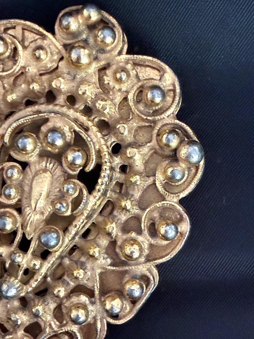 Vintage 1940s Dress Coat Clip Ornate Brass - 4