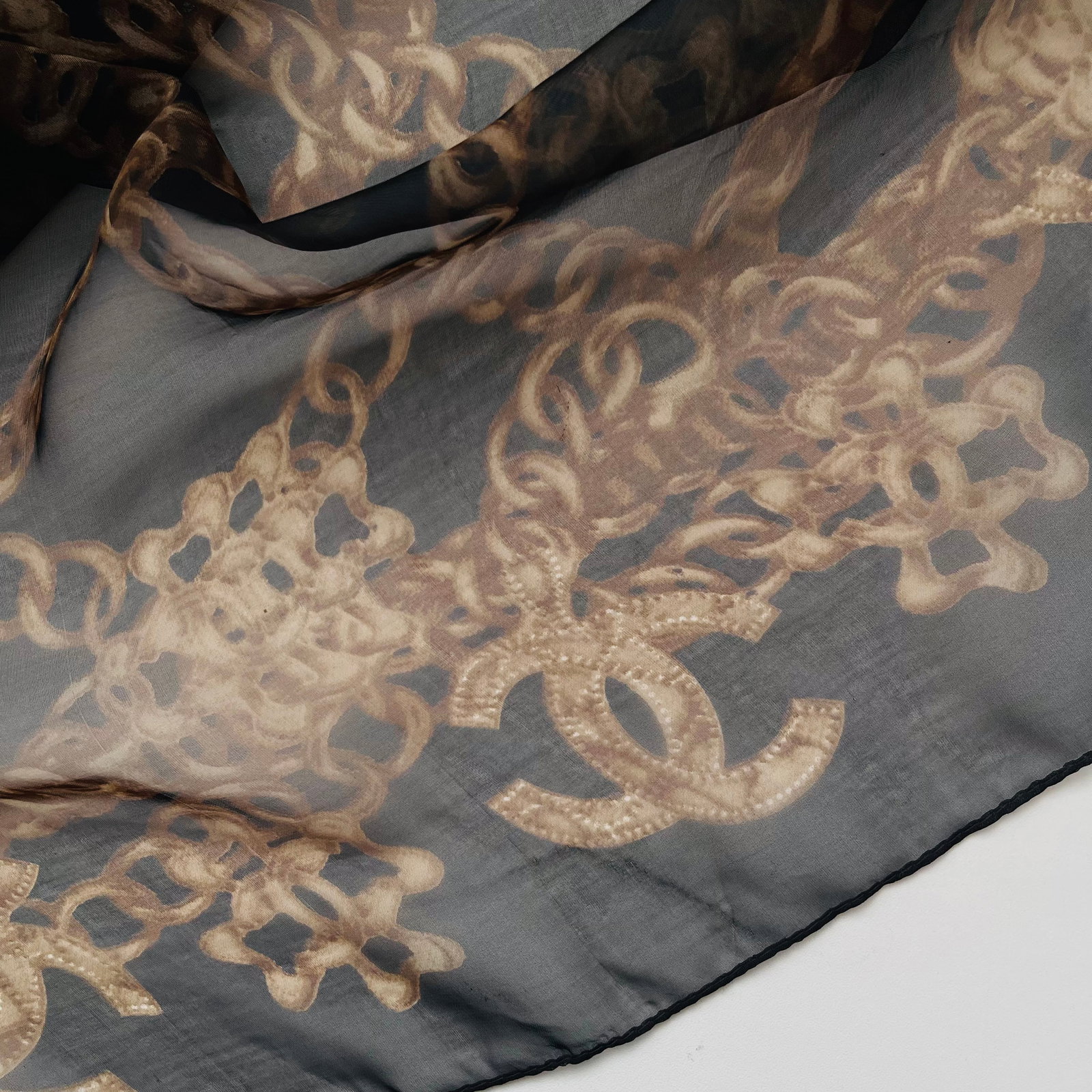 Chanel Black Printed 100% Silk Scarf - 5