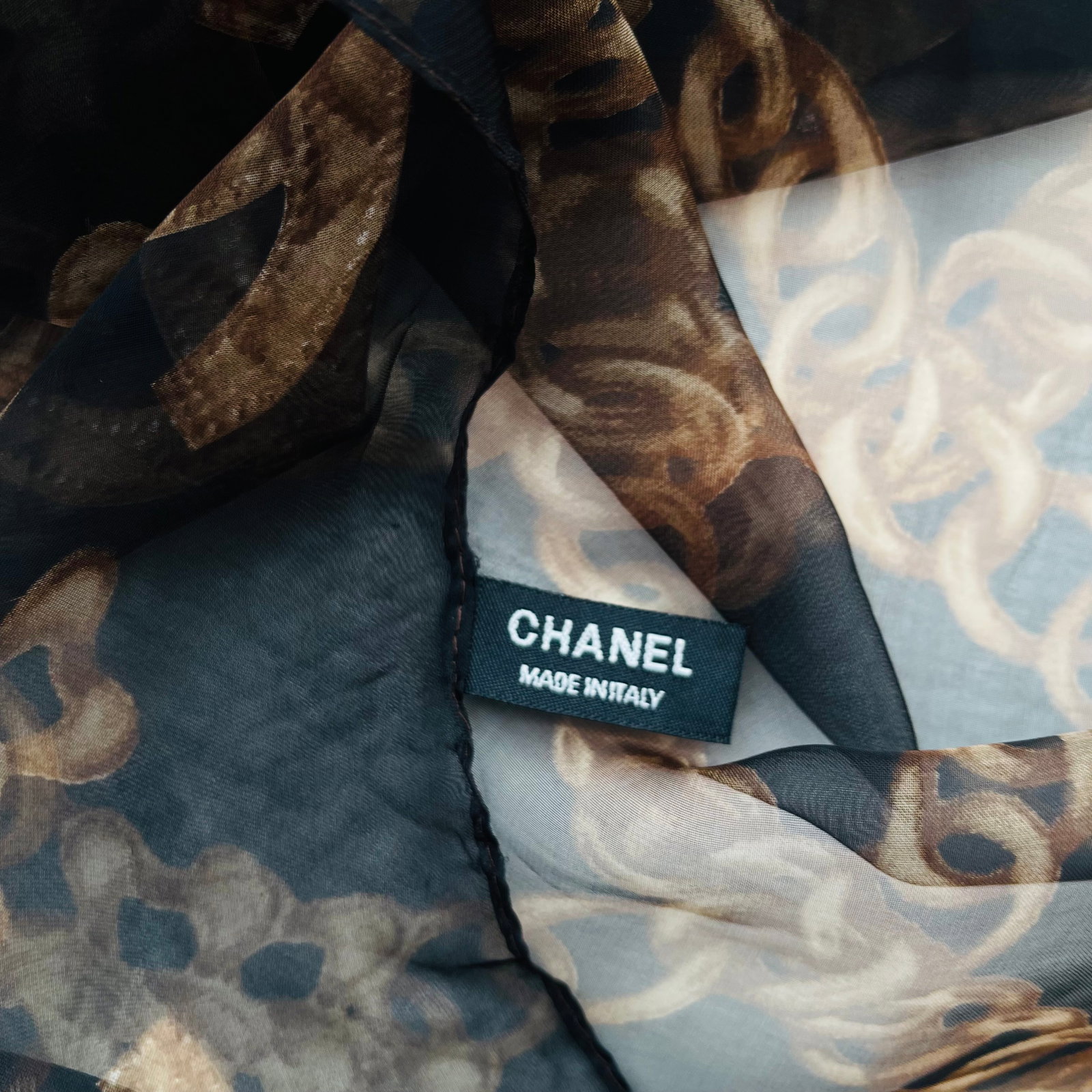 Chanel Black Printed 100% Silk Scarf - 6