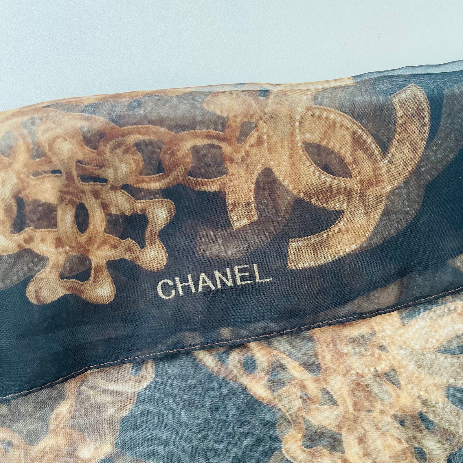 Chanel Black Printed 100% Silk Scarf - 8