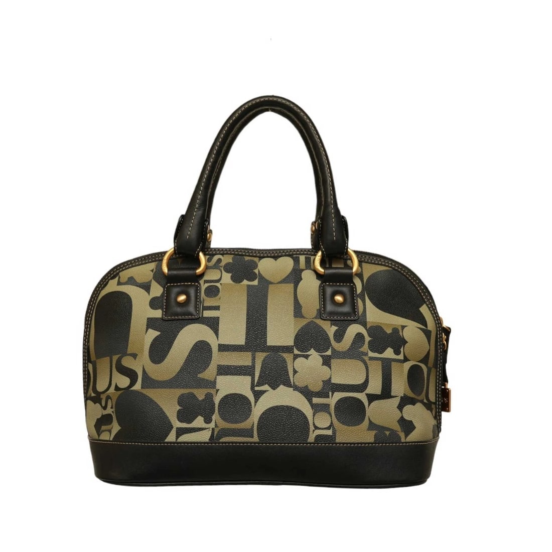TOUS Black Khaki Green Signature Canvas Black Leather Satchel Handbag Grab bag - 2