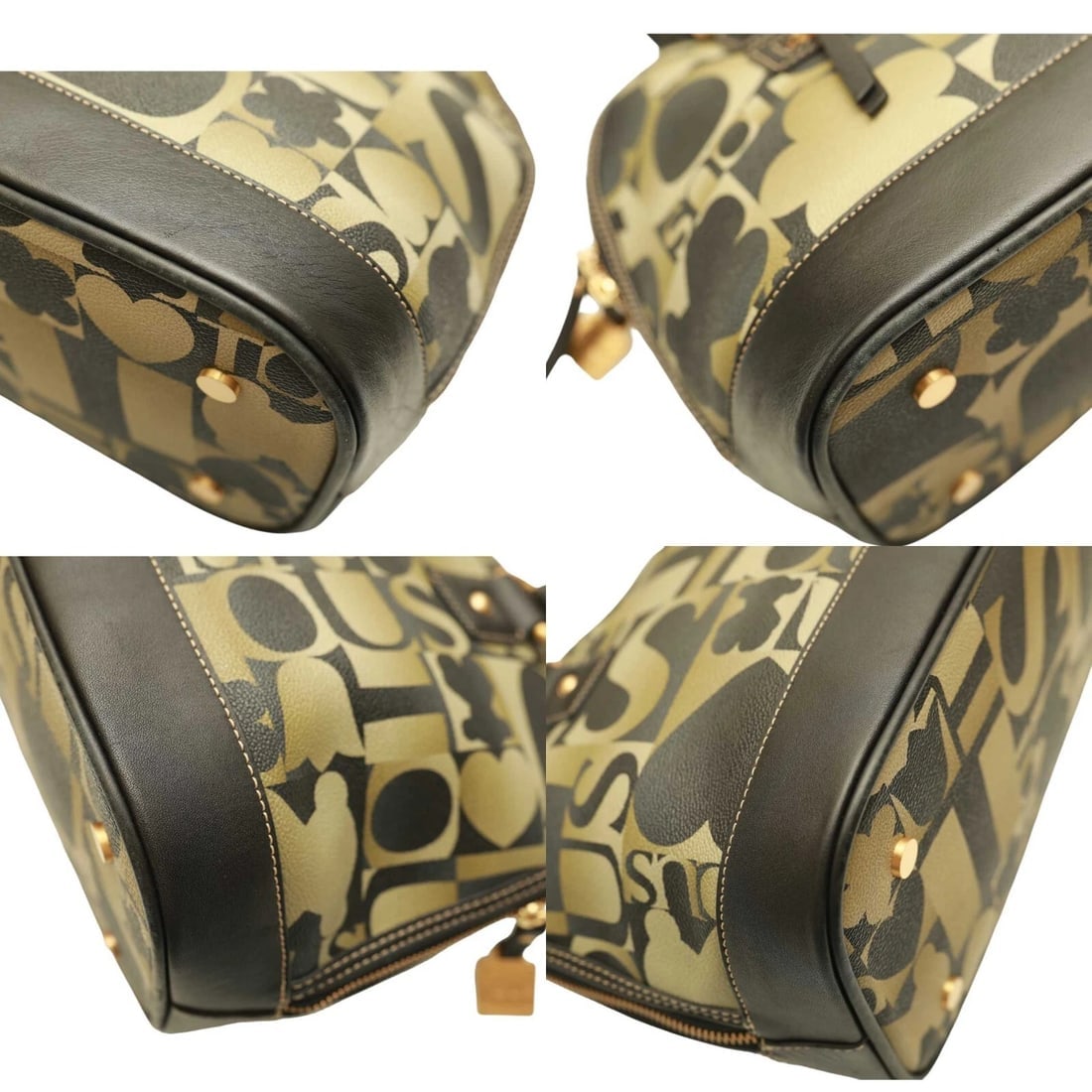 TOUS Black Khaki Green Signature Canvas Black Leather Satchel Handbag Grab bag - 5