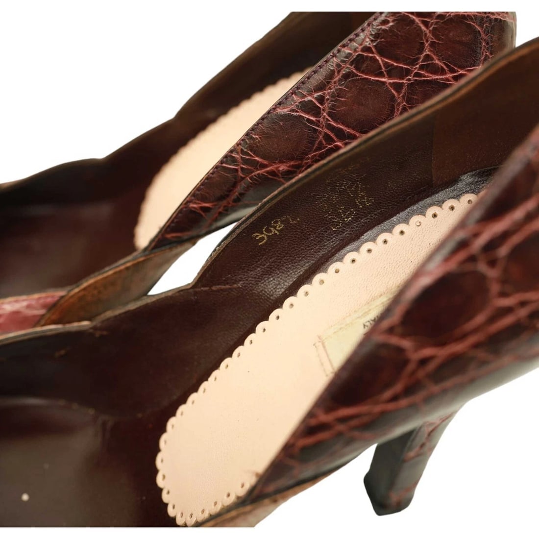 Prada Burgundy Brown Reptile Embossed Leather Round Toe Pumps Heels Shoes 37 - 10