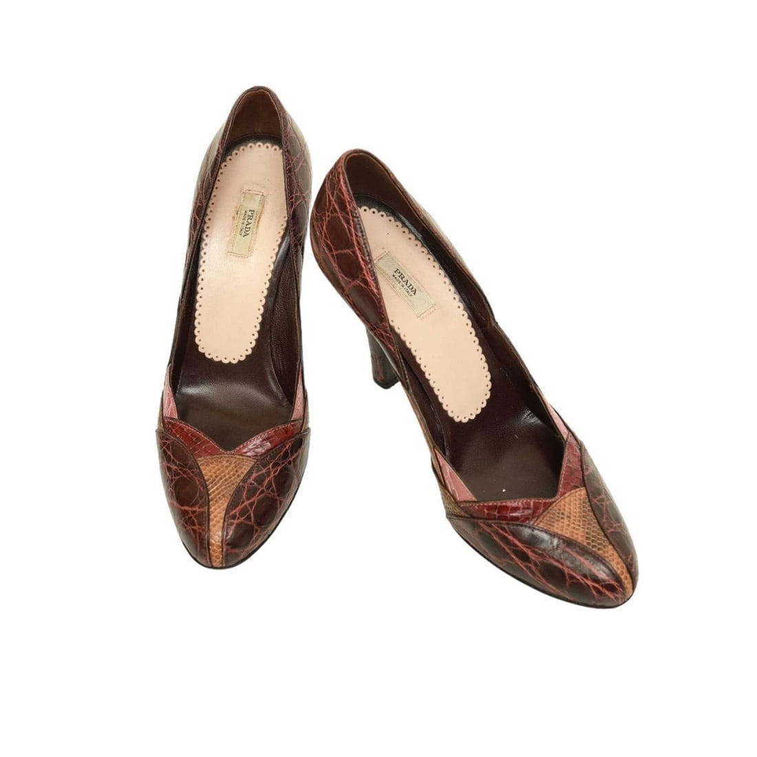 Prada Burgundy Brown Reptile Embossed Leather Round Toe Pumps Heels Shoes 37: Title:Prada Burgundy Brown Reptile Embossed Leather Round Toe Pumps Heels Shoes 37 Description:Miu Miu Black Satin Silver Leather Ankle Lace Up Pumps Heels Shoes - Sz 36 Prada Burgundy Brown Reptile E
