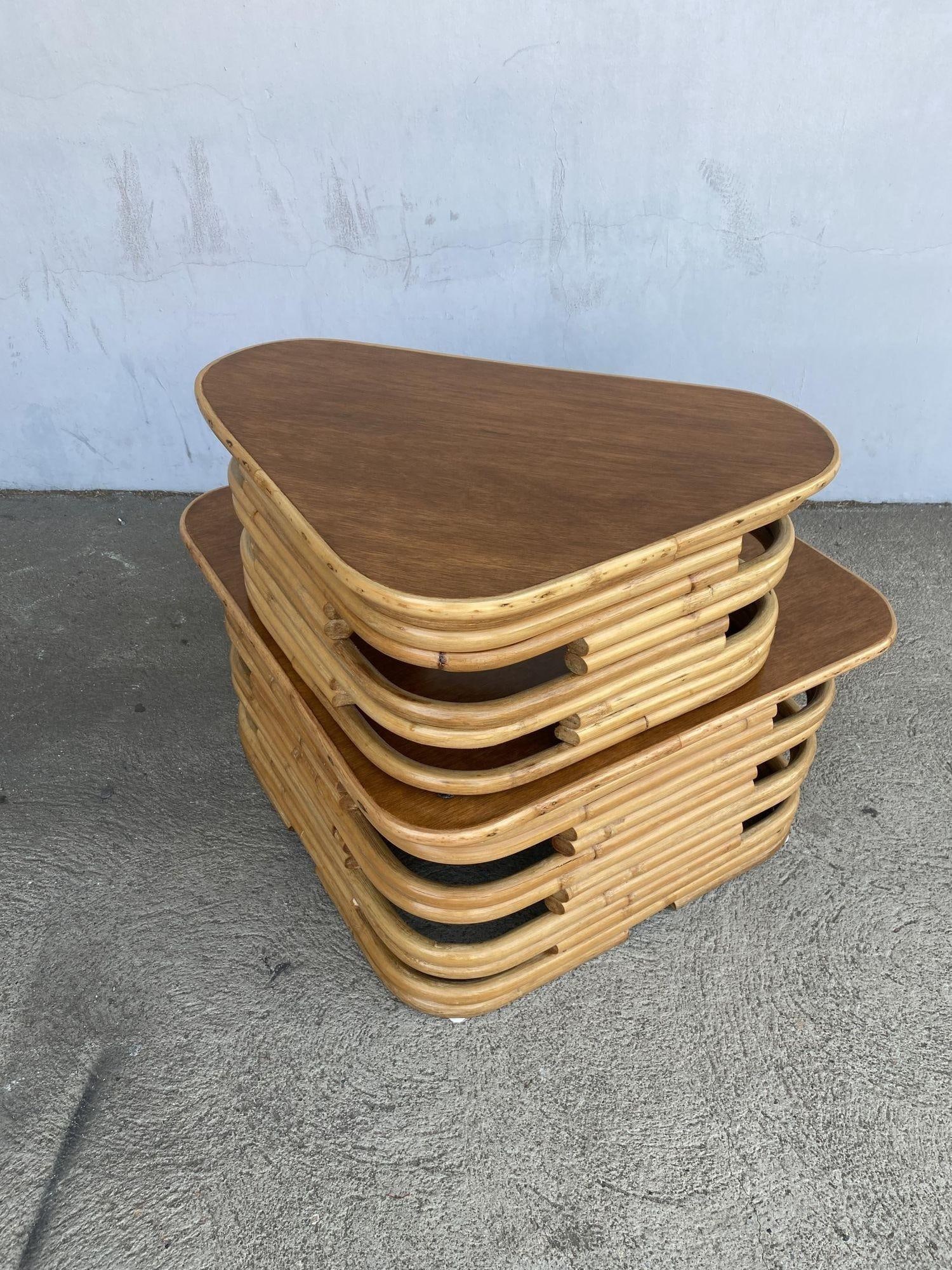 Restored Stacked Two-Tier Rattan Corner Side Table - 2