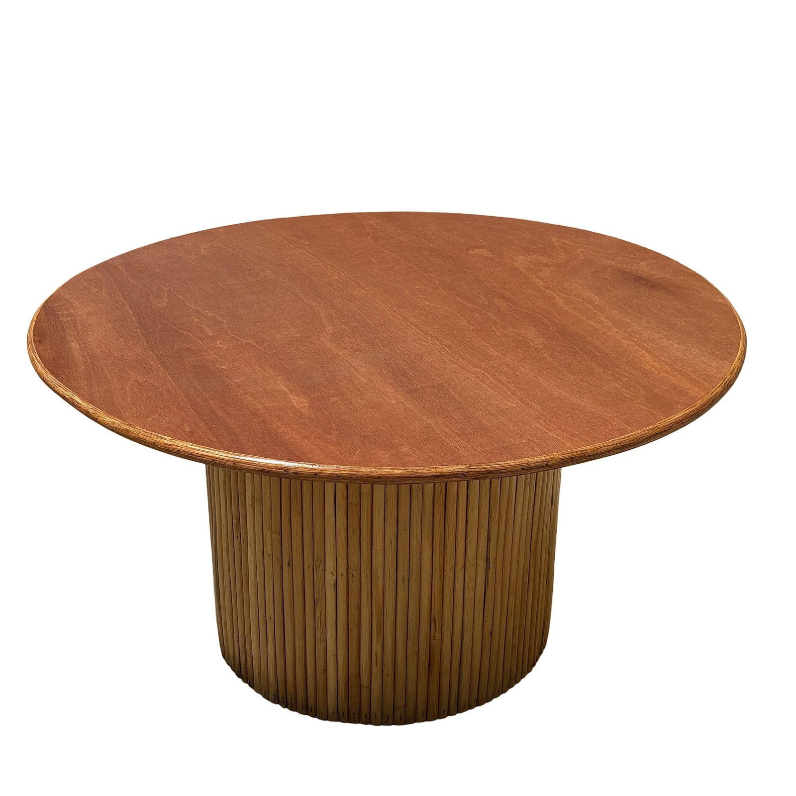 MCM Coastal Round Stacked Rattan Pedestal Table Mahogany Top, 2 Available - 4