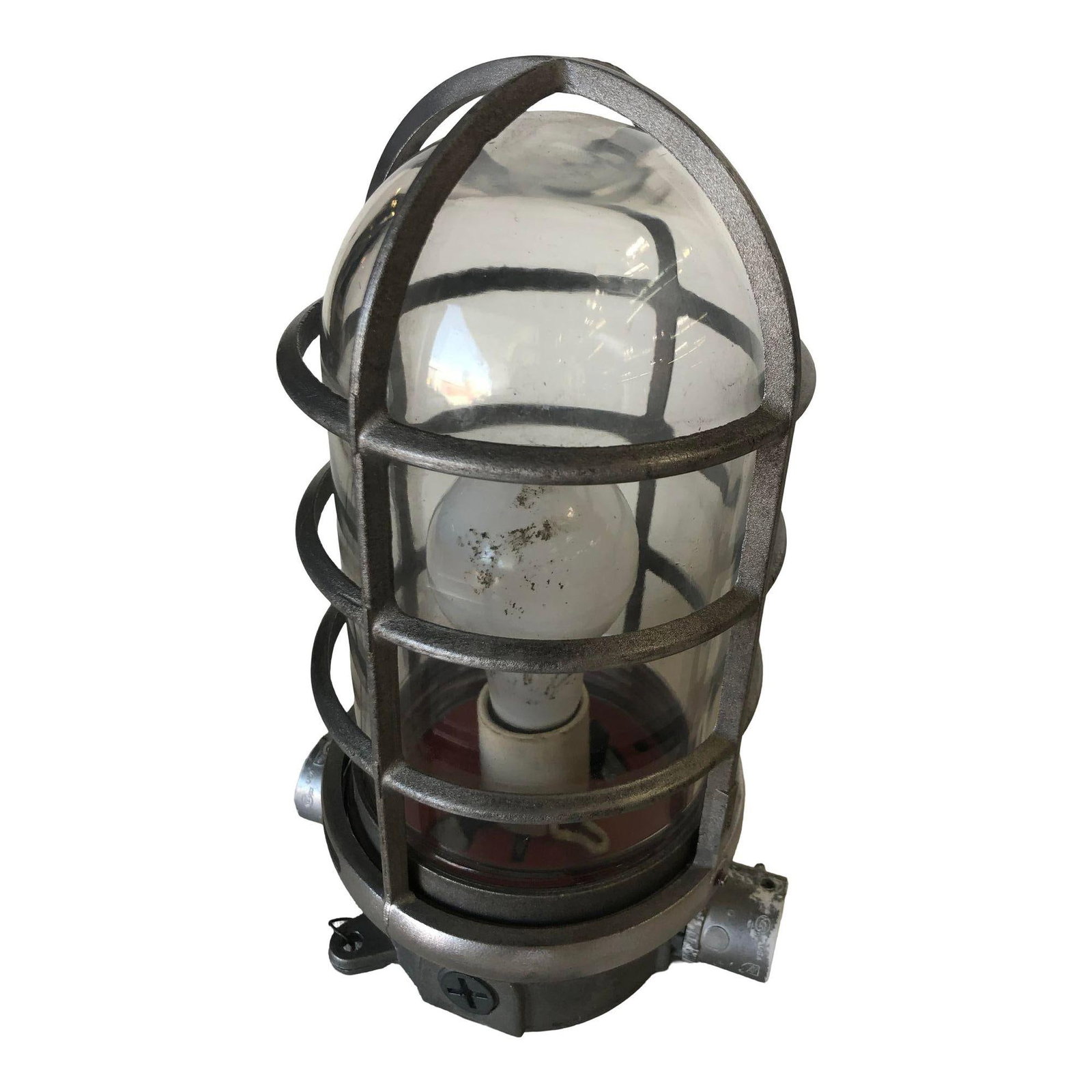 Industrial Iron Caged Marine Vapor Glass Light Fixture - 3