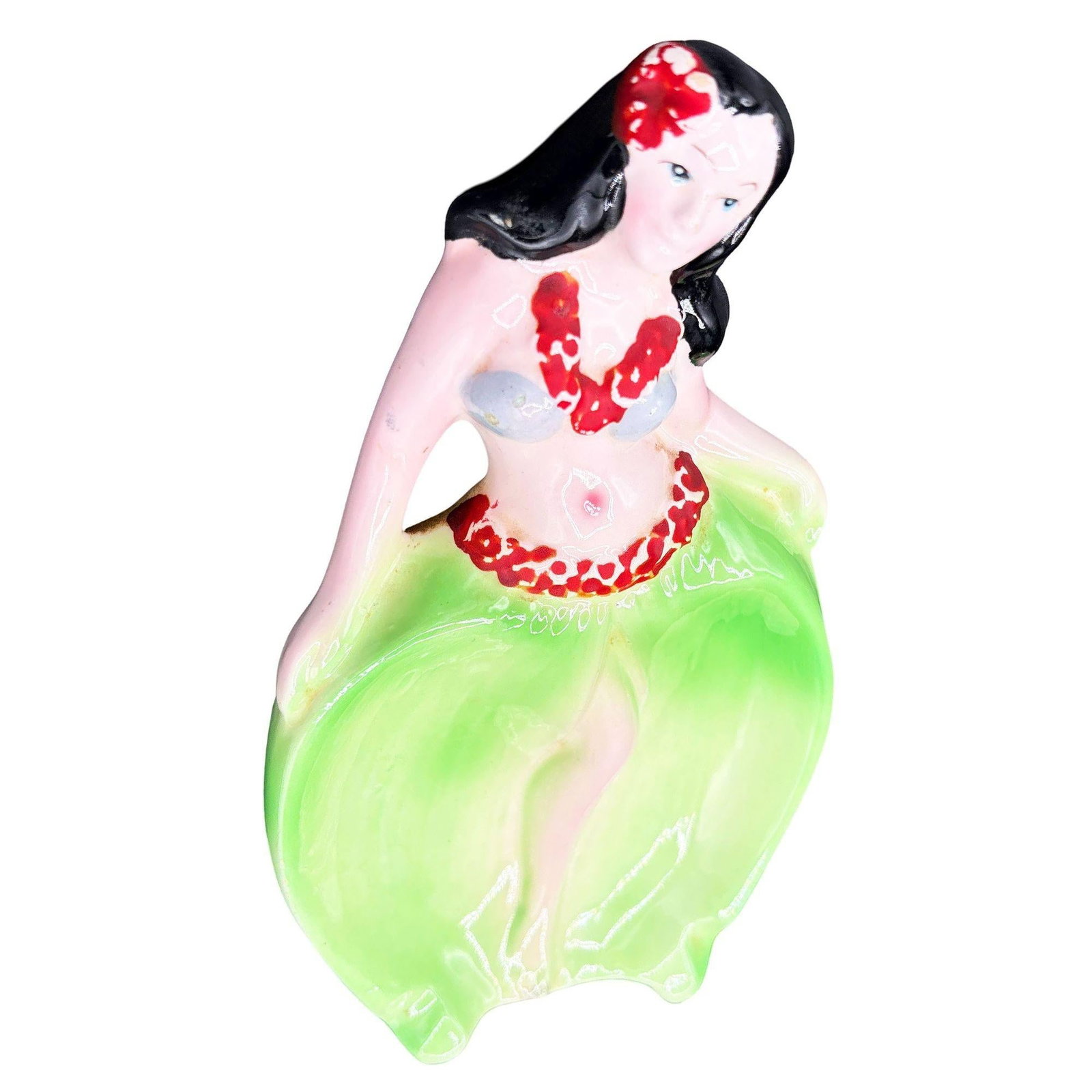 Rare 1955 Hawaiian Hula Girl in ghrass skirt Ceramic Ashtray - 3