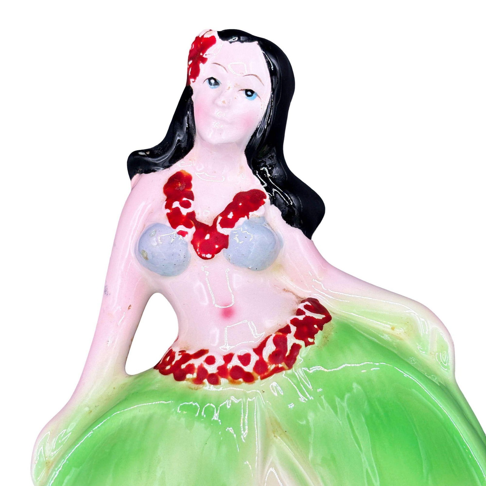 Rare 1955 Hawaiian Hula Girl in ghrass skirt Ceramic Ashtray - 4