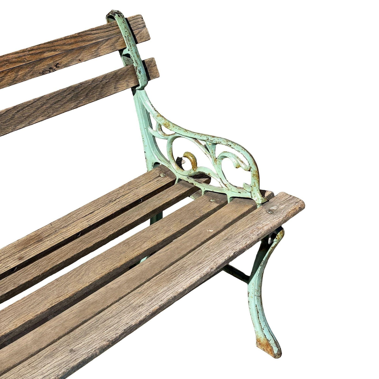 Victorian Cast Iron and Wooden Lath Garden Bench with Vine Leaf Detail - 5