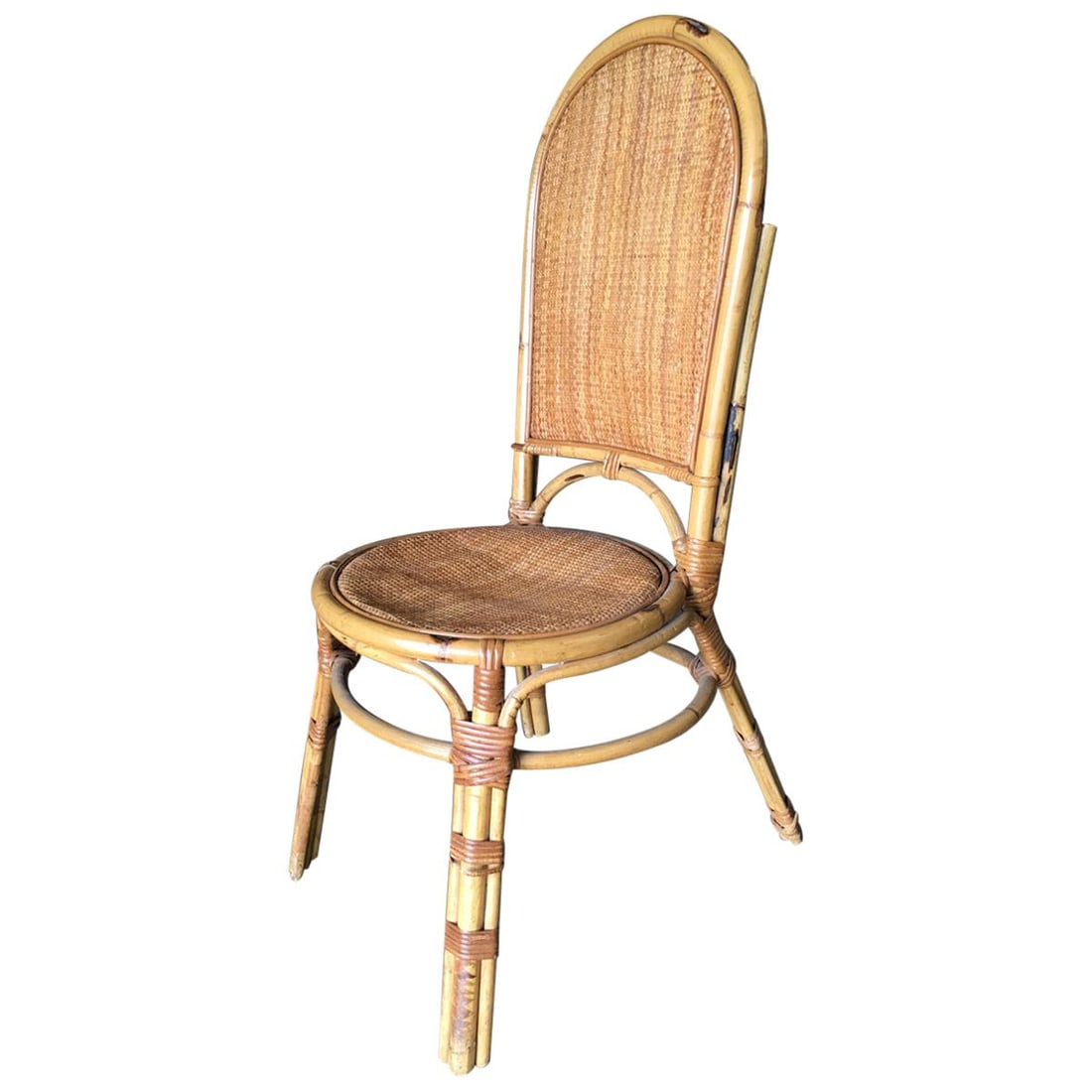 Restored Rattan Side Chair with Large Wicker Fan Back and Seat (1 of 5)