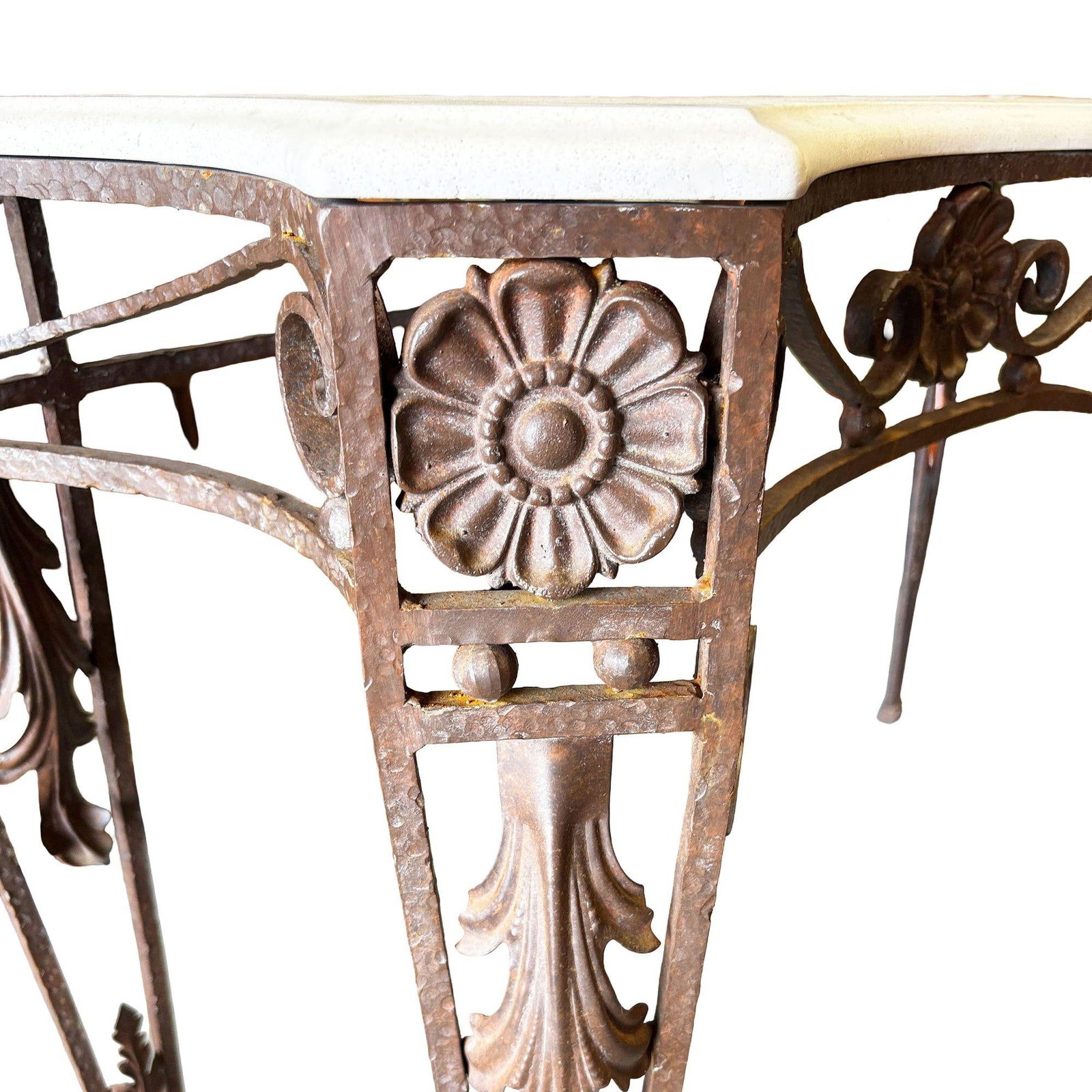 20th Century Neo-Gothic Bronze Colored Cast Iron Console w/ Carrara Marble Top - 4