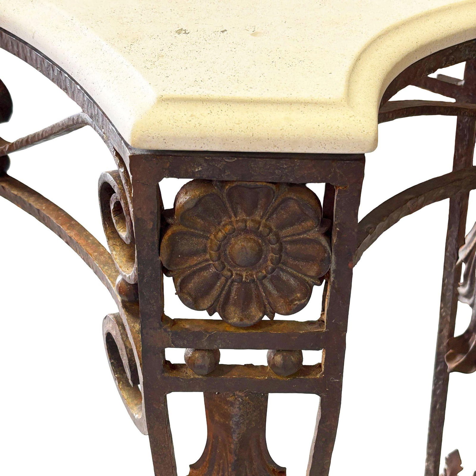20th Century Neo-Gothic Bronze Colored Cast Iron Console w/ Carrara Marble Top - 5