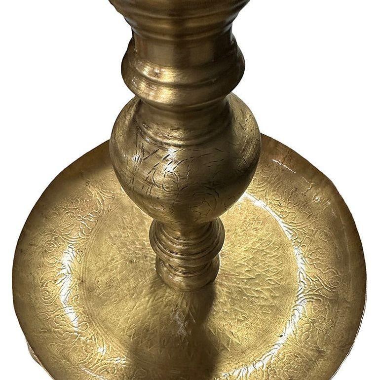 Hand Etched Brass Moroccan Floor Candelabra, Pair - 4