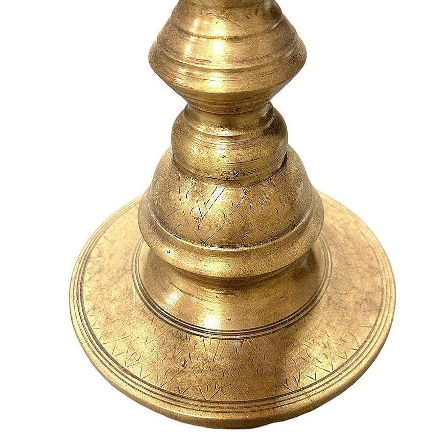 Hand Etched Brass Moroccan Floor Candelabra, Pair - 5