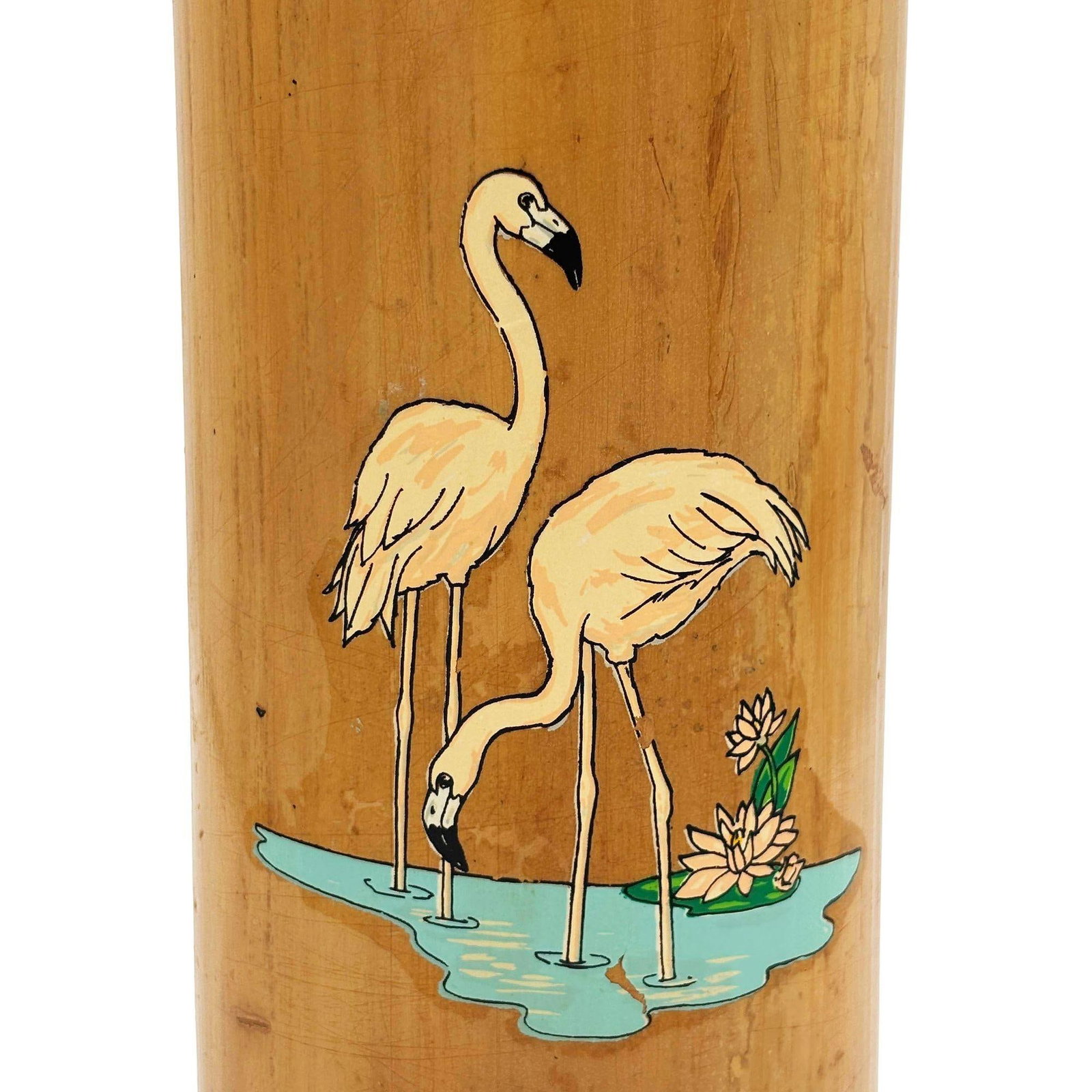 1930 Art Deco Pink Flamingo Delta Chi Leges Fraternity Bamboo Vase - 4