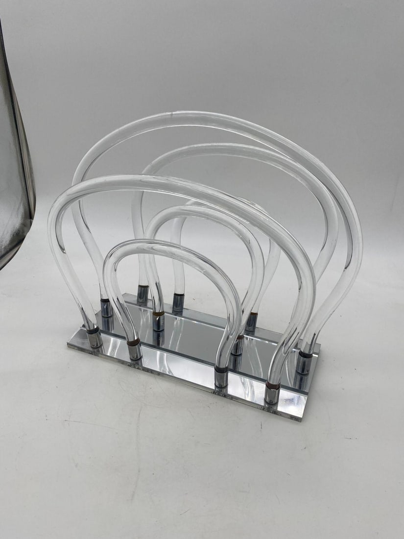 Vintage Dorothy Thorpe Magazine Rack Lucite Mirror and Mylar "Chrome" - 3