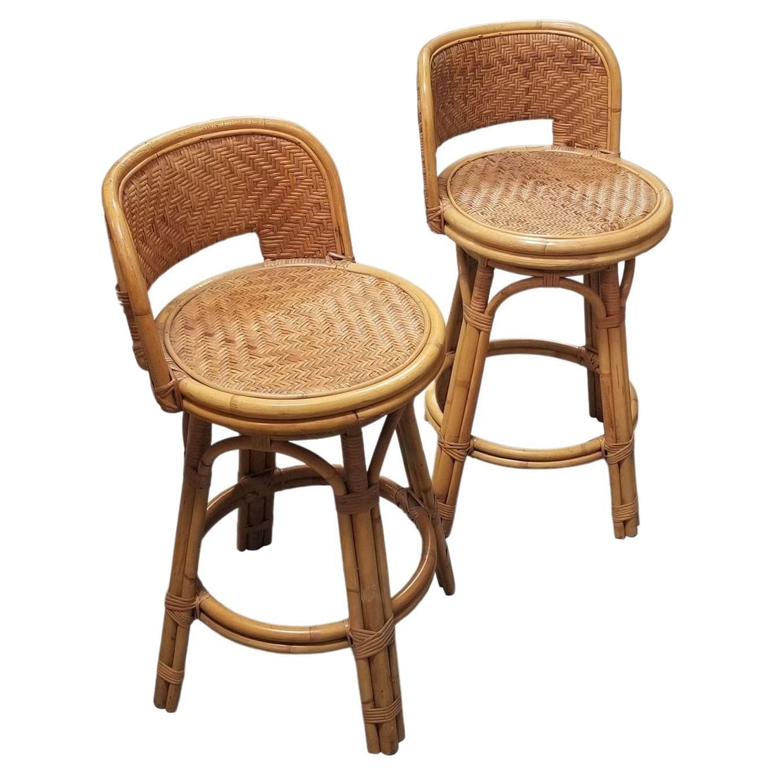 Restored Rattan & Wicker Swivel Bar Stool Set of 2 (1 of 5)