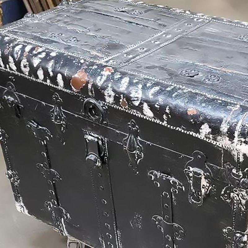 19th Century Wood and Metal Steamer Trunk with Leather Edges - 4