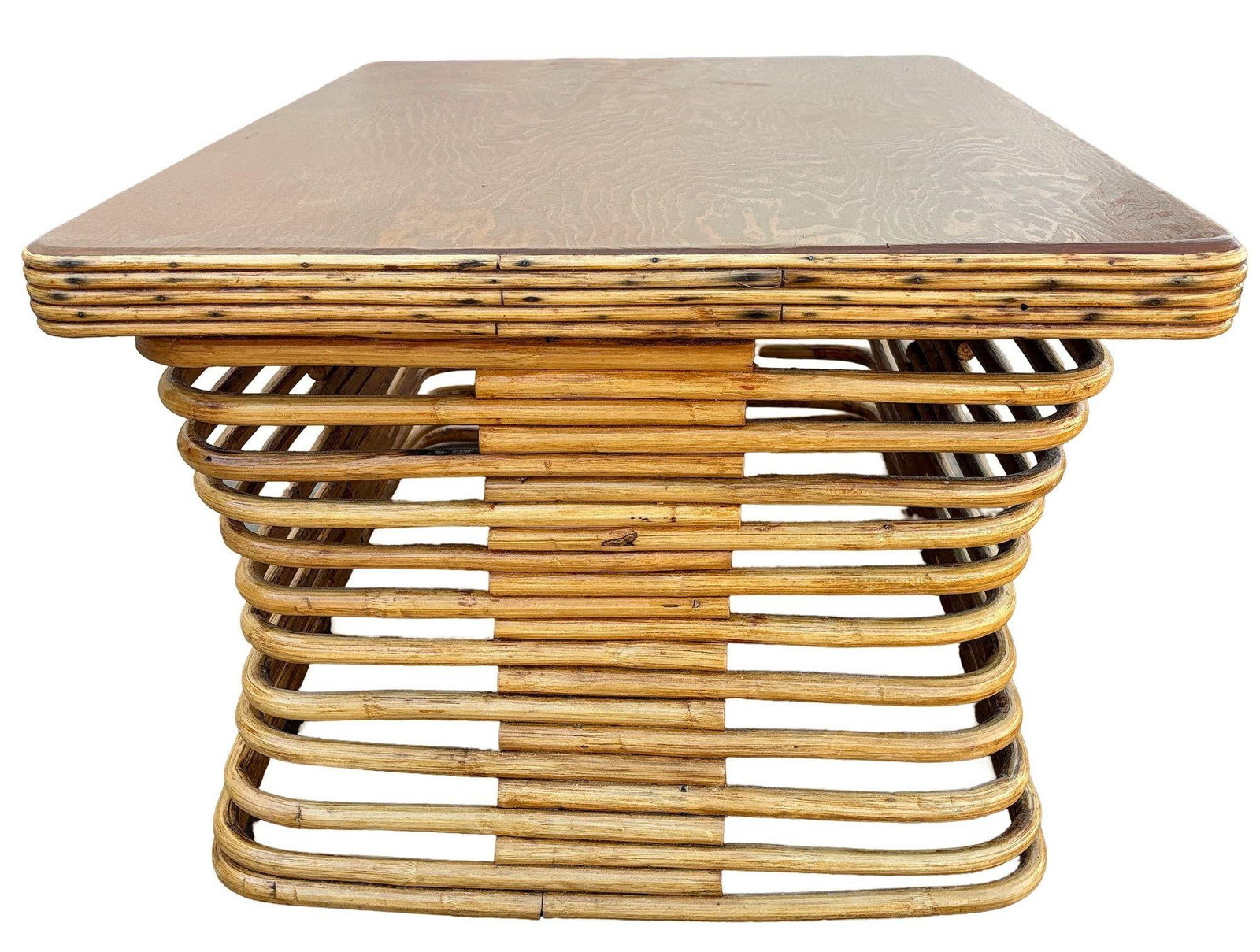 Restored Hourglass Rattan and Mahogany Coffee Table - 3