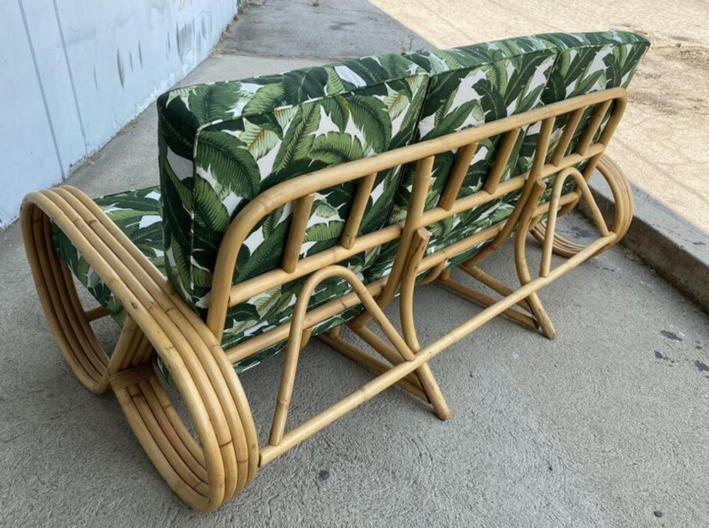 Restored Mid-century 4-Strand Rattan 3/4 Reverse Pretzel Sofa w/ Arched Base - 3