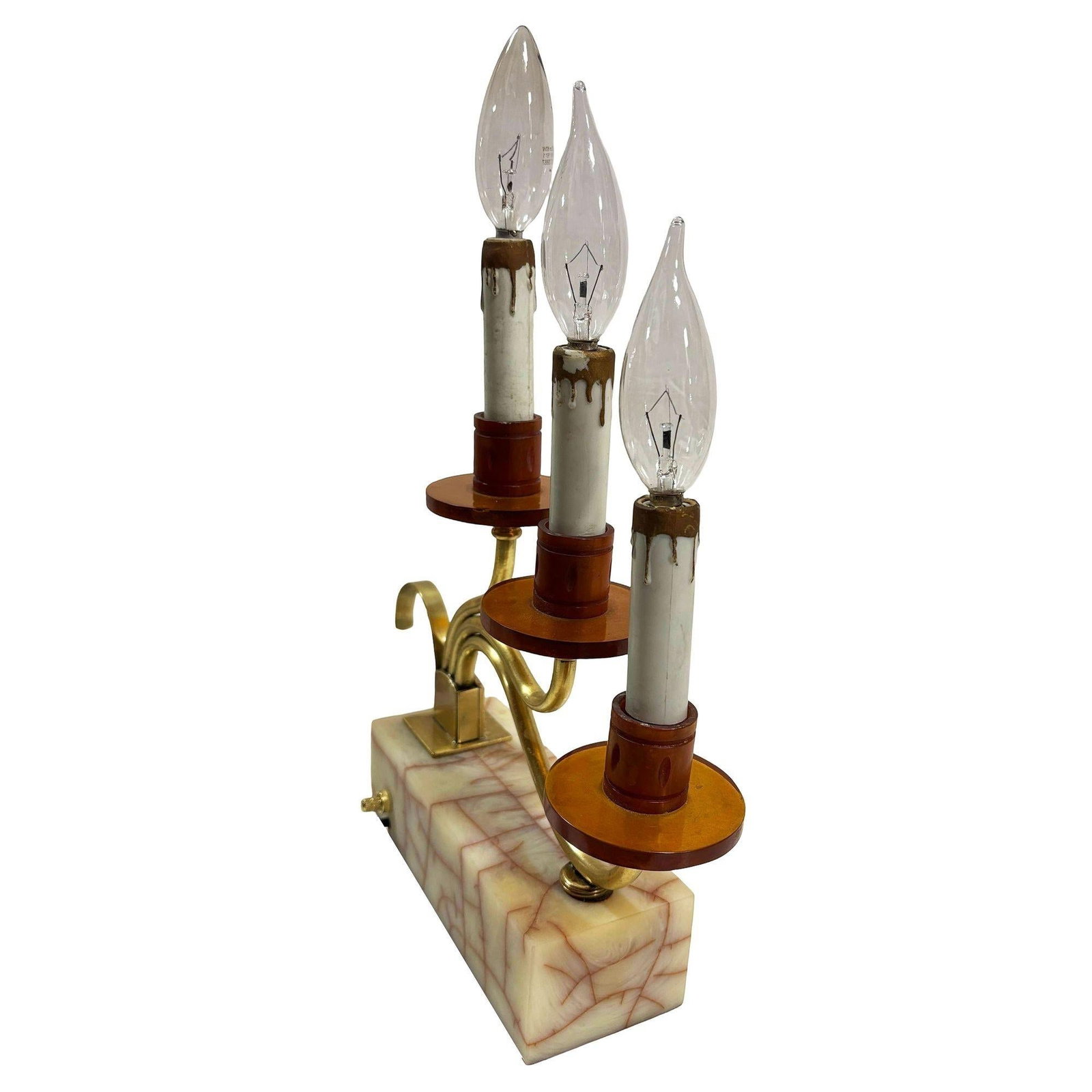 Hollywood Regency Three Candle Bakelite & Brass Table Lamp, Pair - 2
