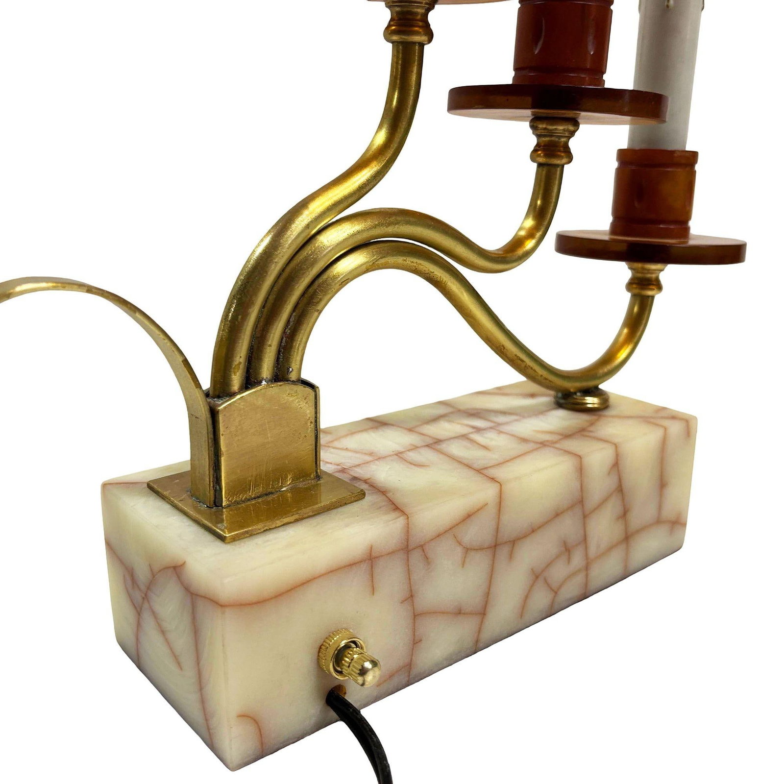 Hollywood Regency Three Candle Bakelite & Brass Table Lamp, Pair - 4