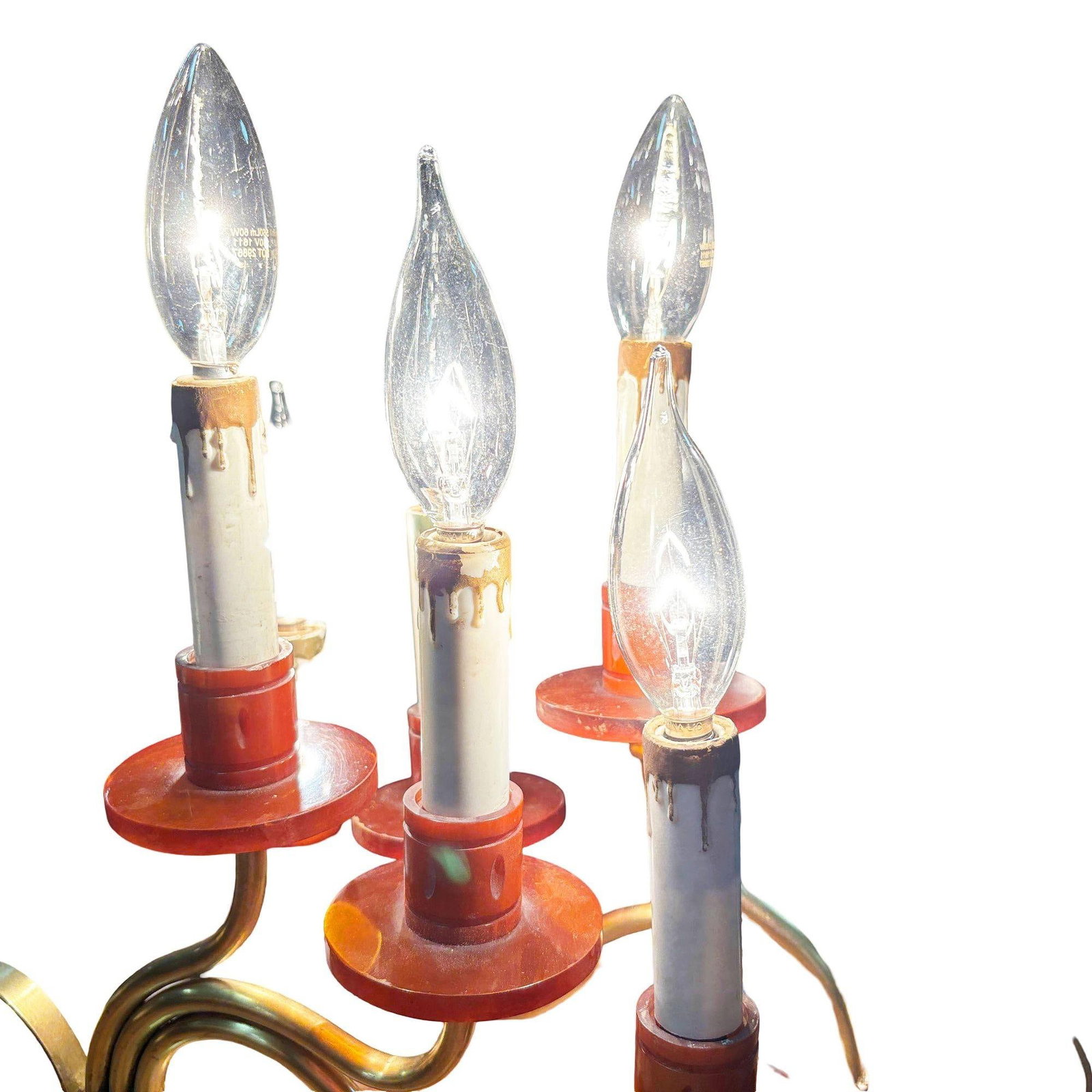 Hollywood Regency Three Candle Bakelite & Brass Table Lamp, Pair - 5