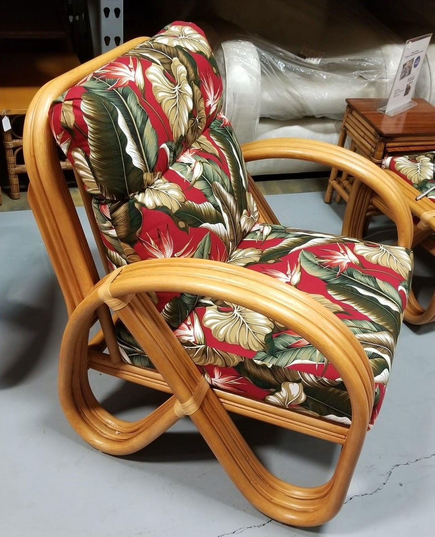 Rattan Mid-century 3-Strand Pretzel Lounge Chair and Ottoman - 2
