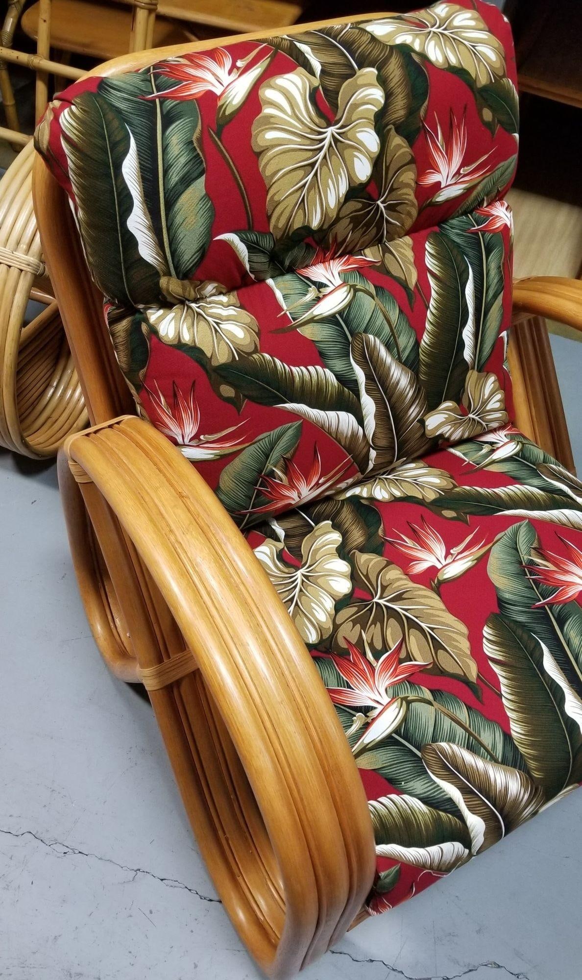Rattan Mid-century 3-Strand Pretzel Lounge Chair and Ottoman - 3