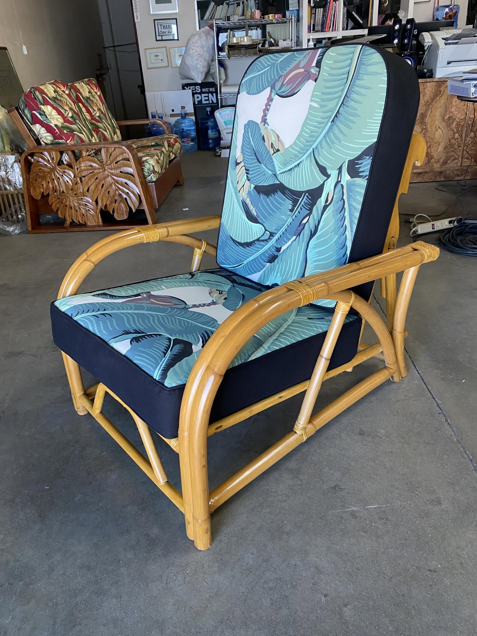 Restored Two-Strand "40s Transition" Adjustable Rattan Lounge Chair - 2