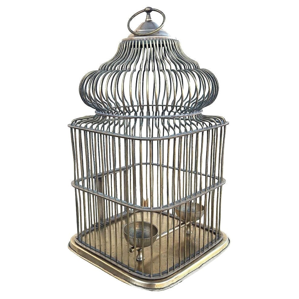Late Victorian Solid Bronze Wire Eastern Spire Birdcage w/ Pin Lock (1 of 5)