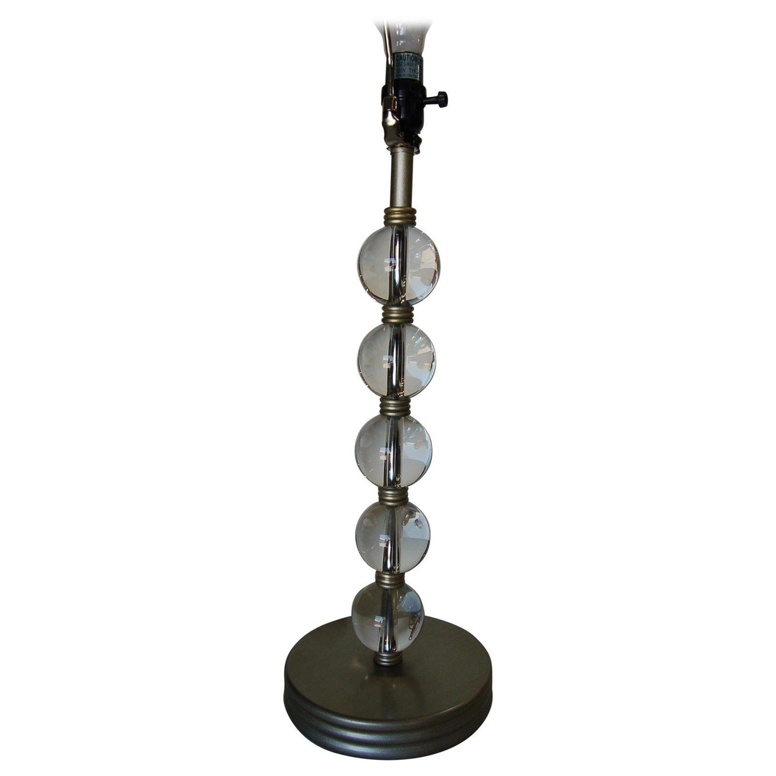 Stacked Crystal Five Ball Table Lamp: Title: Stacked Crystal Five Ball Table Lamp Description: Elegant Mid-Century Modern stacking crystal five ball table lamp. Measures: 8" diameter base x 23" tall. Additional Information: Dimensions: He