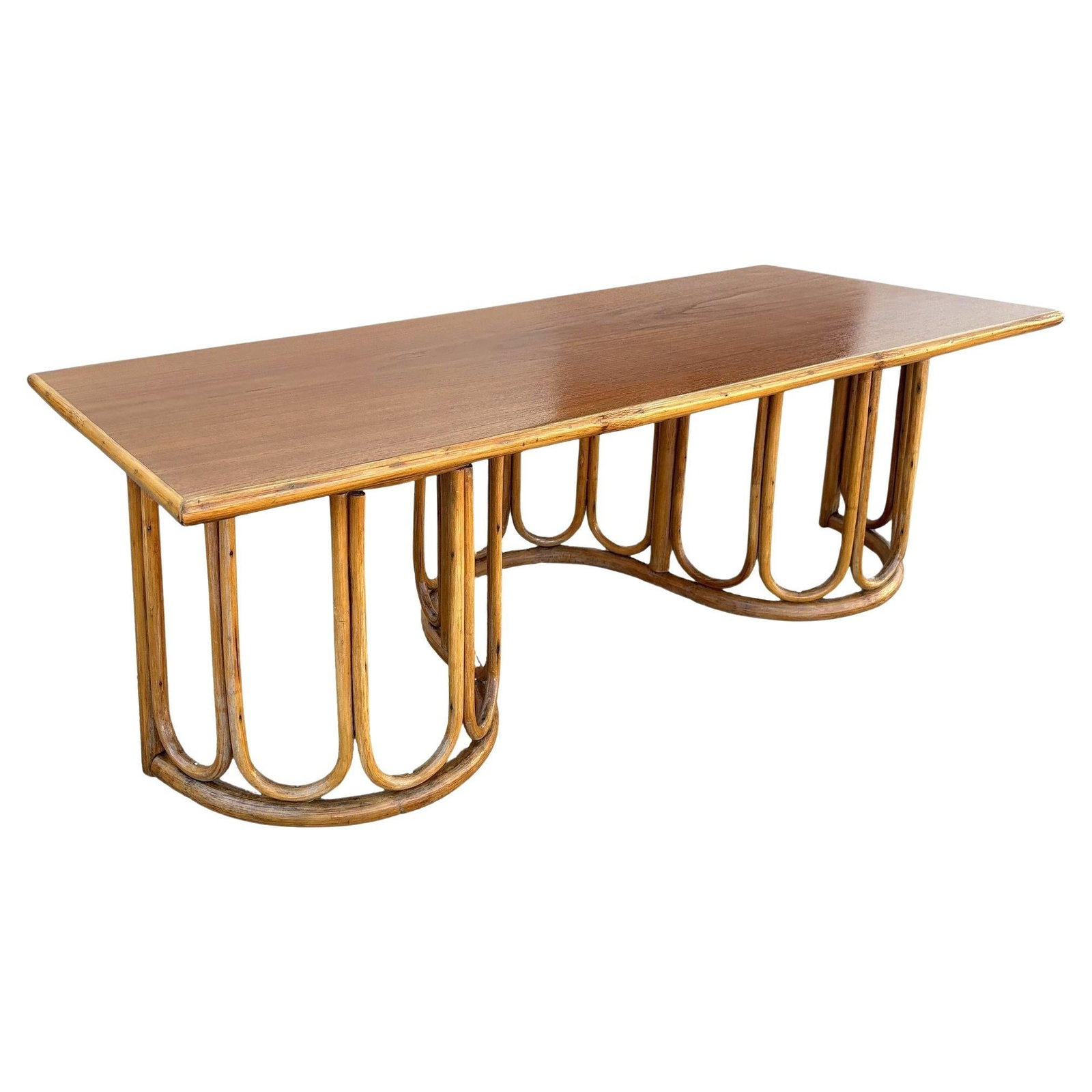 Restored Rattan and Mahogany Coffee Table with Wavy Base (1 of 5)