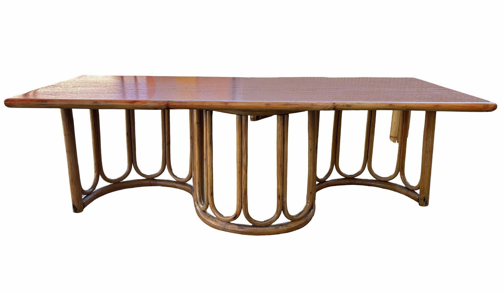 Restored Rattan and Mahogany Coffee Table with Wavy Base - 2