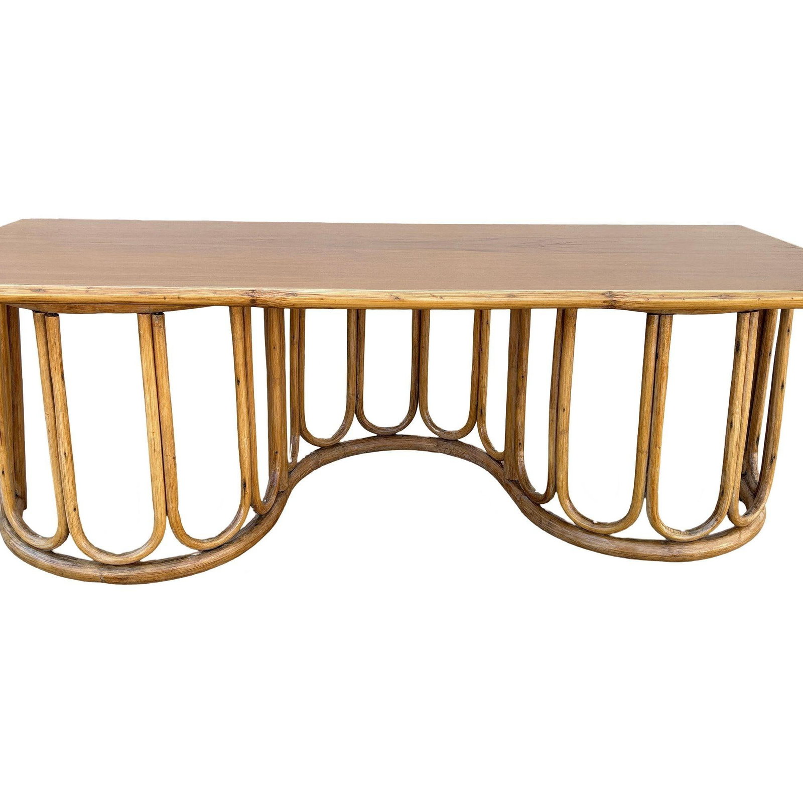 Restored Rattan and Mahogany Coffee Table with Wavy Base - 3