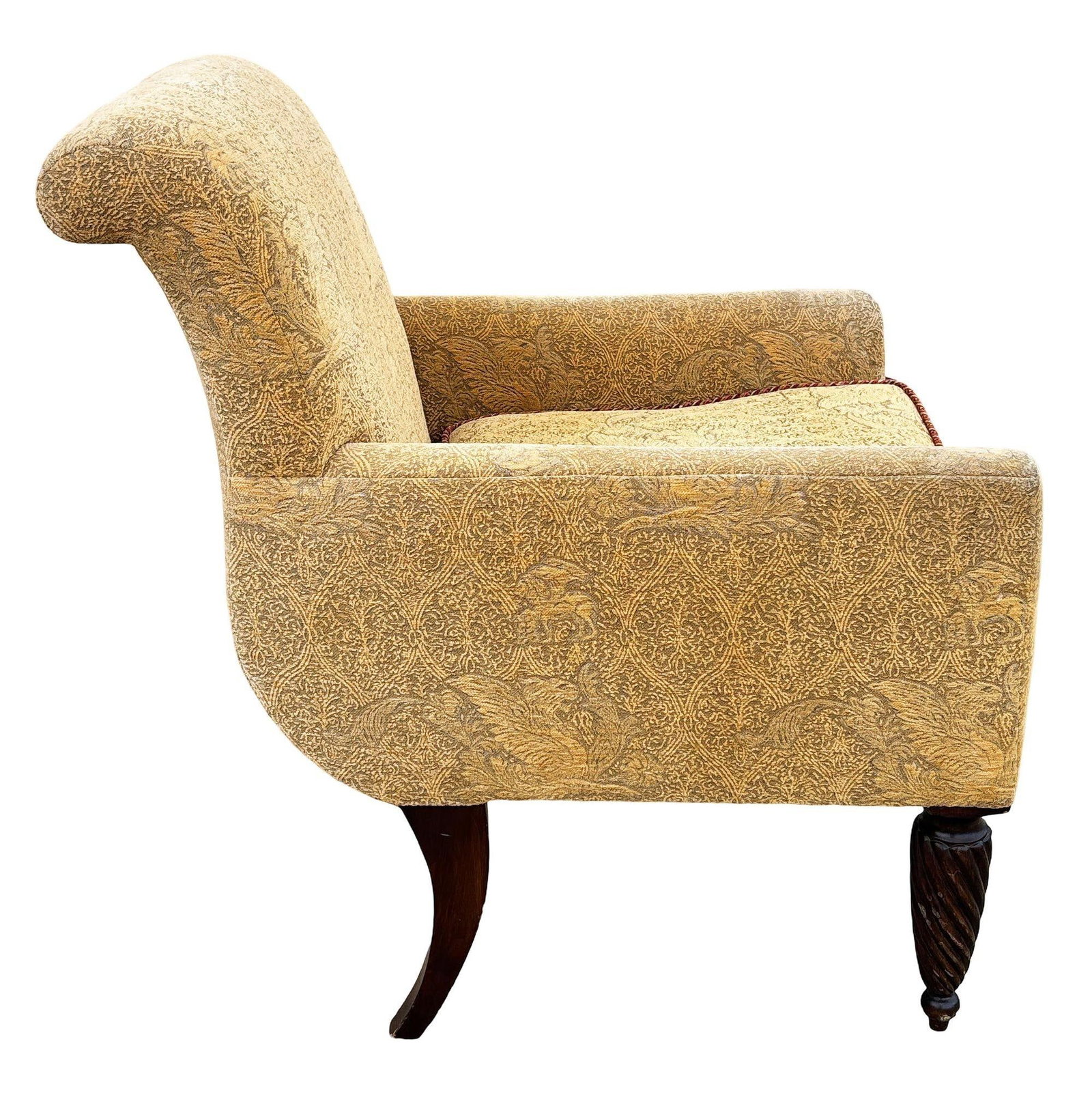 1990 Post Modern Saddle Bag Armchair Lounge w/ Yellow Foliage Pattern Upholstery - 2
