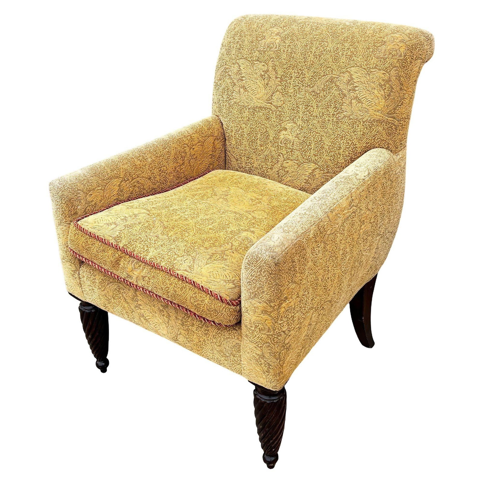 1990 Post Modern Saddle Bag Armchair Lounge w/ Yellow Foliage Pattern Upholstery - 3