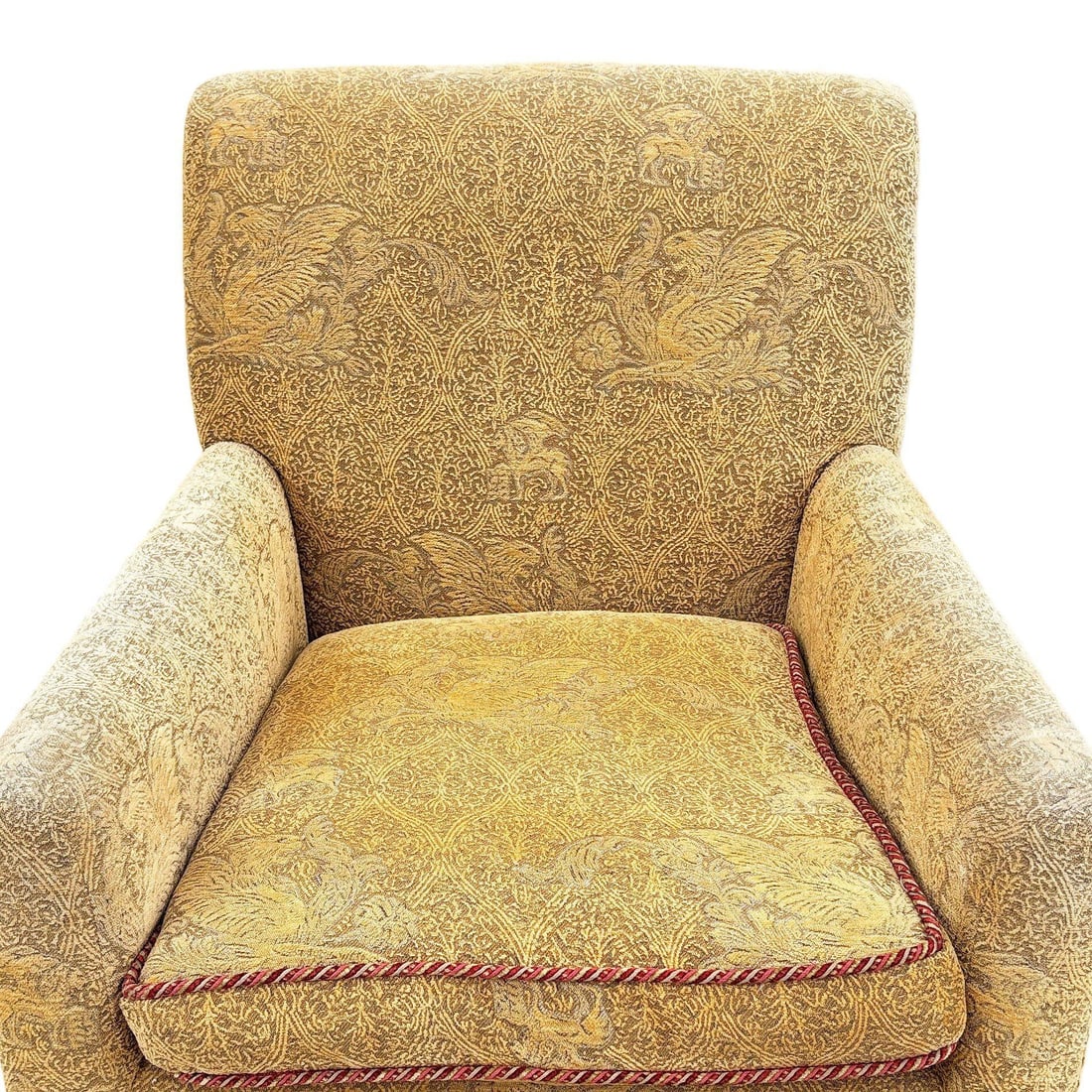 1990 Post Modern Saddle Bag Armchair Lounge w/ Yellow Foliage Pattern Upholstery - 4