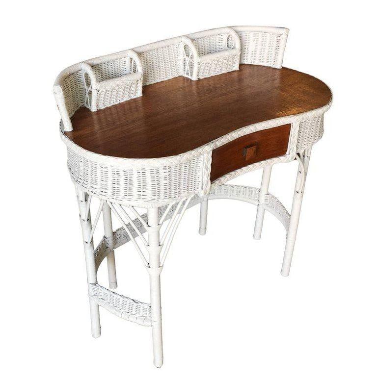 Restored Shabby Chic Wicker & Rattan Secretary Desk with Chair - 2
