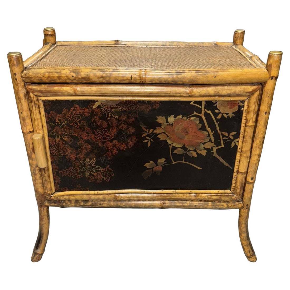 Victorian Chinoiserie Tiger Bamboo Nightstand with Hand-Painted Lacquer Front (1 of 4)