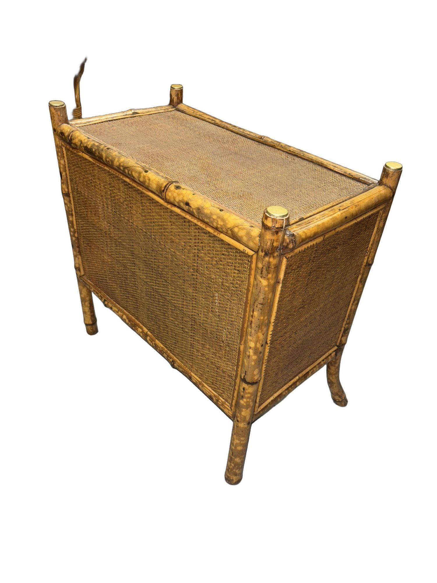 Victorian Chinoiserie Tiger Bamboo Nightstand with Hand-Painted Lacquer Front - 2