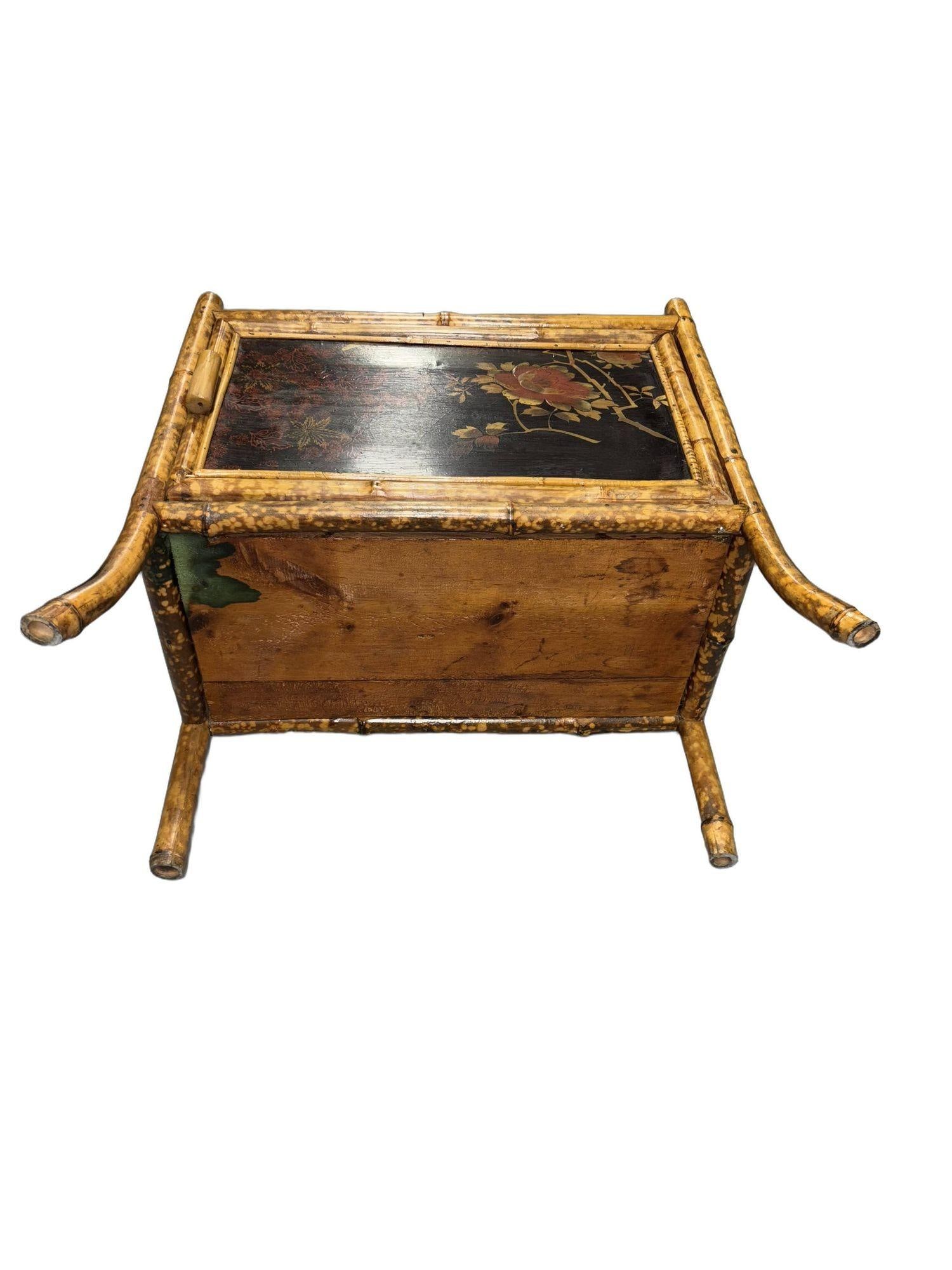 Victorian Chinoiserie Tiger Bamboo Nightstand with Hand-Painted Lacquer Front - 4